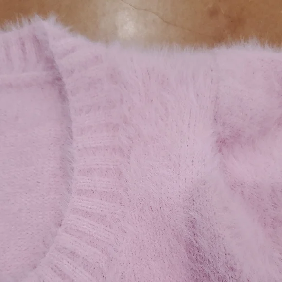 Fuzzy knit Pink cropped cardigan Sweater Sz S Cottage core 90s inspired - Picture 5 of 16